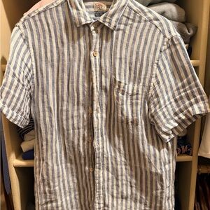 Faherty Blue and White Striped Palma Linen Casual Shirt